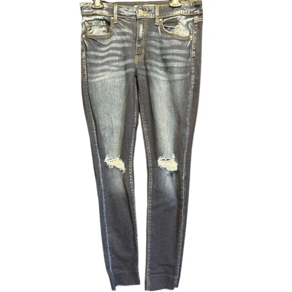 KanCan Women's Distressed Knee‎ Raw Hem Skinny Jeans Size 11/29 Dark Wash